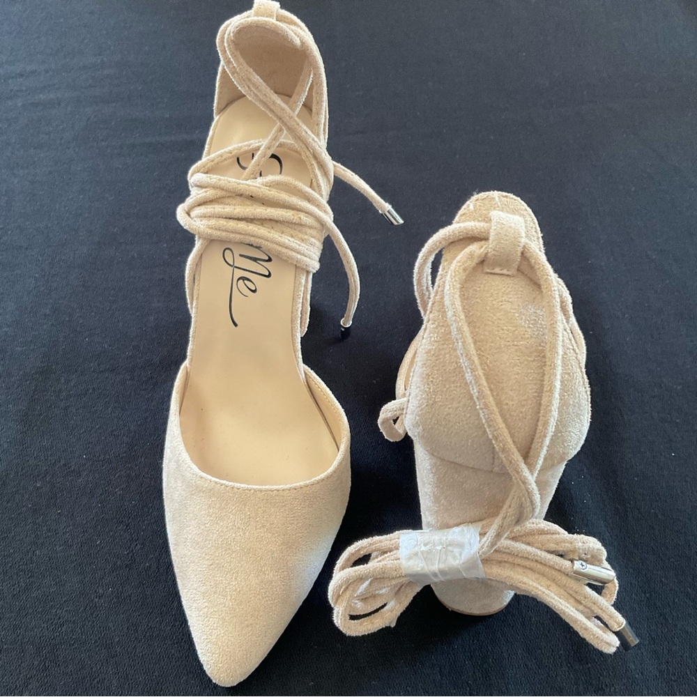 NWOT So Me Strappy Lace-Up Suede Heels, Women’s Sz 7.5